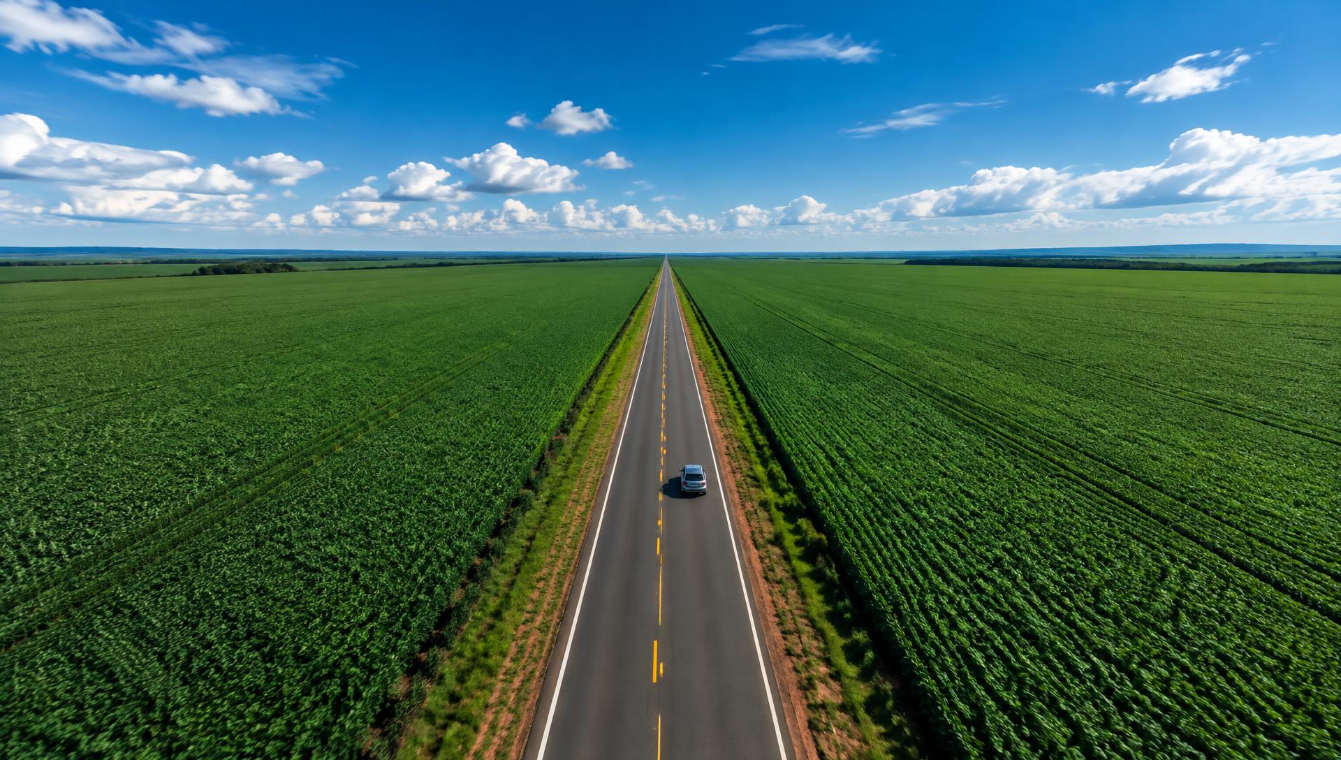 Estrada entre plantações no oeste da Bahia